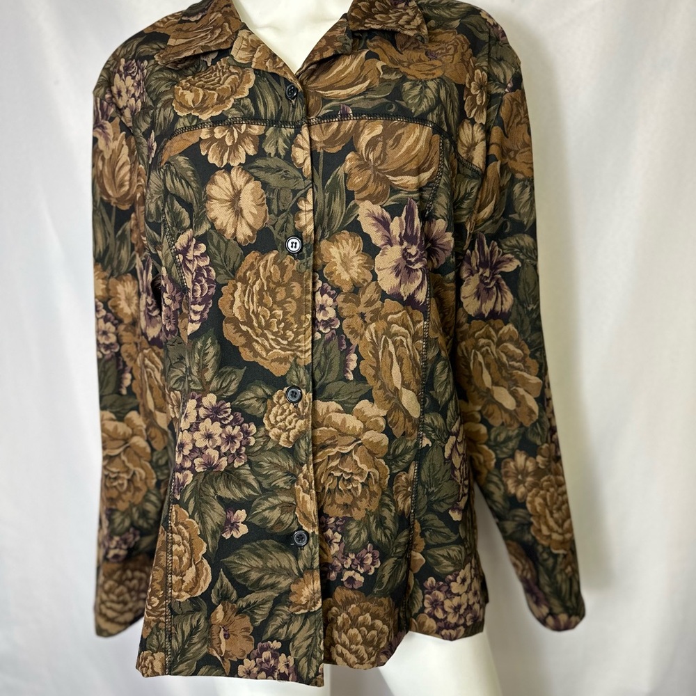 Briggs Womens Size 16  Jacket  Brown floral Button Up VTG